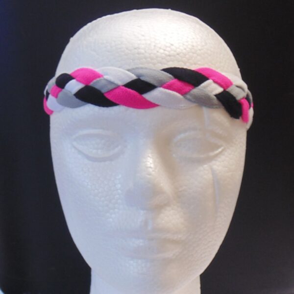 Braided Headband- Pink, Black , Gray Braid-3142