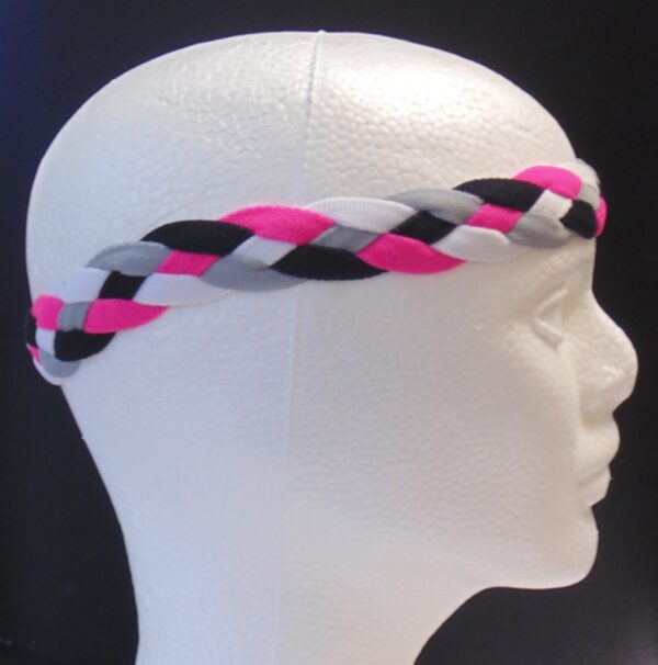Braided Headband- Pink, Black , Gray Braid-3143