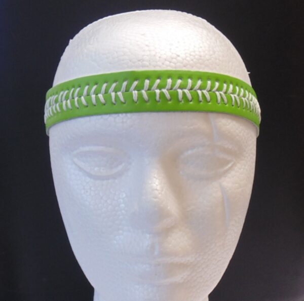 Leather Headband- Lime Green w/White Stitches-3149