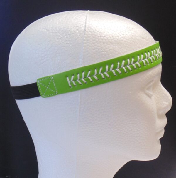 Leather Headband- Lime Green w/White Stitches-3150