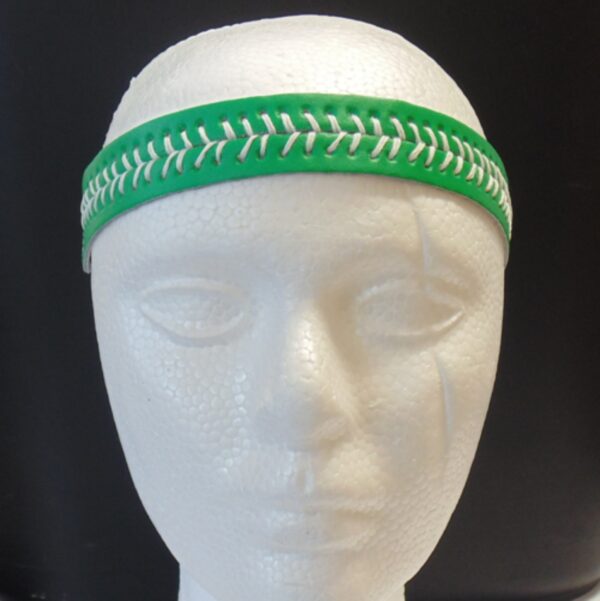 Leather Headband- Green w/White Stitches-3159