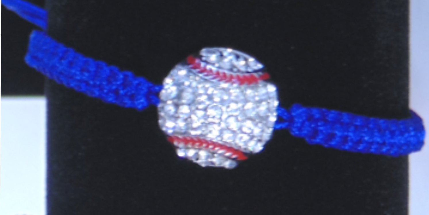 Rhinestone Baseball Blue String Bracelet Dph Custom Pins Rhinestone Baseball Blue String Bracelet
